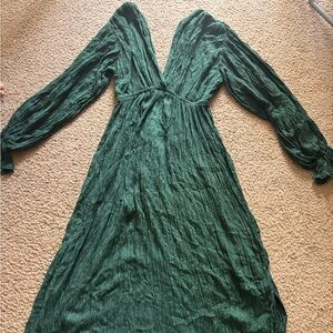 Deep Green Long Sleeve Midi Dress